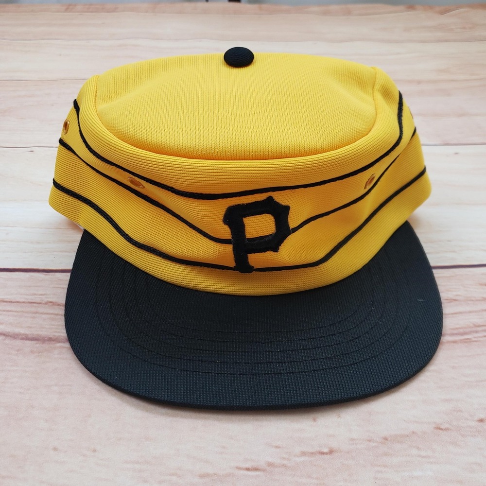 Vintage Pittsburgh Pirates Hat Cap Snapback Mens Pillbox Yellow MLB Baseball 80s